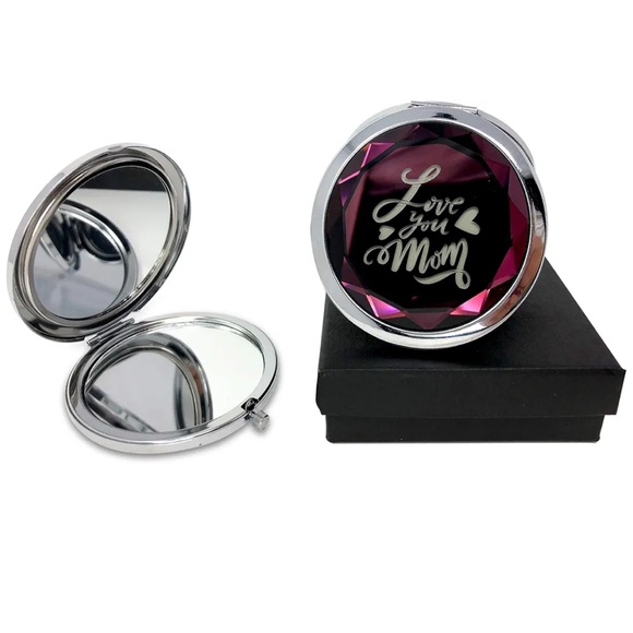 Other - Retro Metal Travel Makeup Mirror 1x/2x Magnifying Compact "Love‎ You Mom"